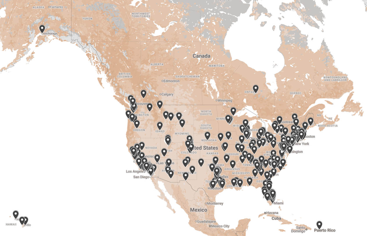 Boutique Recruiting client placement map across the United States